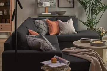 Crazy 5-seters Høyrevendt U-formet X-Large Sofa med Divan og Sjeselong i Stoff - Antrasitt - Møbler - Sofaer - U-sofa