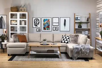 Crazy 5-seters Høyrevendt U-formet X-Large Sofa med Divan og Sjeselong i Stoff - Beige - Møbler - Sofaer - U-sofa