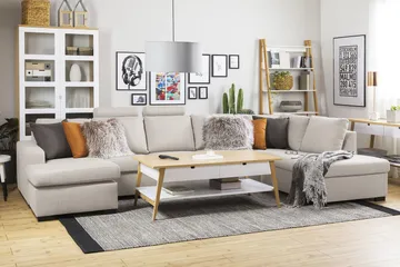 Crazy 5-seters Høyrevendt U-formet X-Large Sofa med Divan og Sjeselong i Stoff - Beige - Møbler - Sofaer - U-sofa