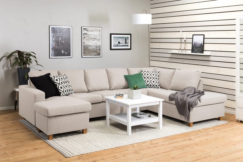 Crazy 5-seters Høyrevendt U-formet X-Large Sofa med Divan og Sjeselong i Stoff - Beige - Møbler - Sofaer - U-sofa