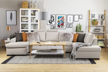 Crazy 5-seters Høyrevendt U-formet X-Large Sofa med Divan og Sjeselong i Stoff - Beige - Møbler - Sofaer - U-sofa