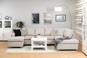 Crazy 5-seters Høyrevendt U-formet X-Large Sofa med Divan og Sjeselong i Stoff - Beige - Møbler - Sofaer - U-sofa