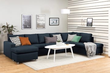 Crazy 5-seters Høyrevendt U-formet X-Large Sofa med Divan og Sjeselong i Stoff - Blå - Møbler - Sofaer - U-sofa