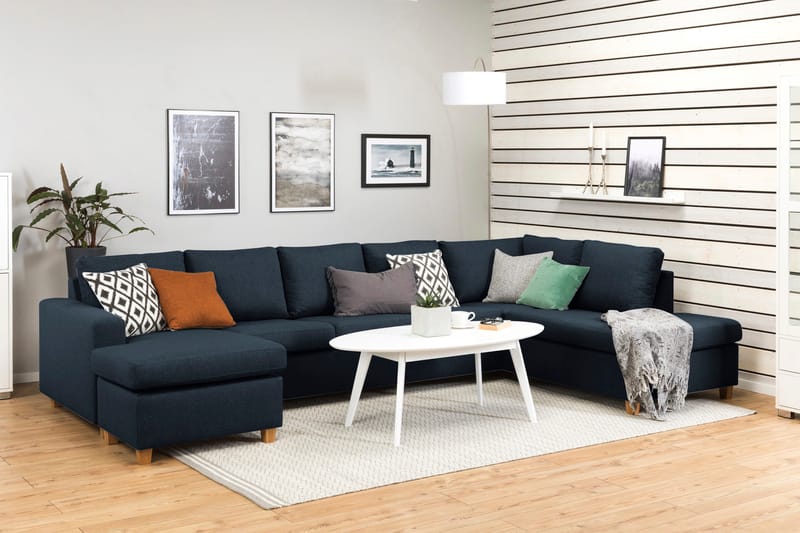 Crazy 5-seters Høyrevendt U-formet X-Large Sofa med Divan og Sjeselong i Stoff - Blå - Møbler - Sofaer - U-sofa