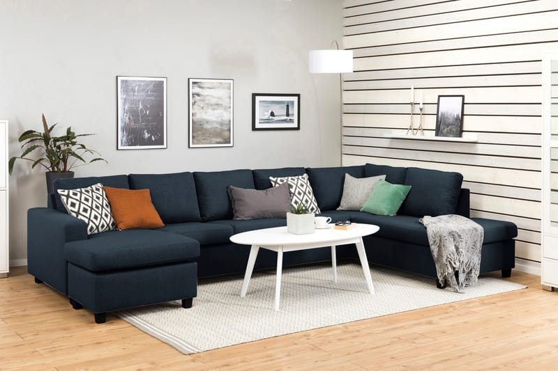 Crazy 5-seters Høyrevendt U-formet X-Large Sofa med Divan og Sjeselong i Stoff - Blå - Møbler - Sofaer - U-sofa