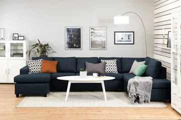 Crazy 5-seters Høyrevendt U-formet X-Large Sofa med Divan og Sjeselong i Stoff - Blå - Møbler - Sofaer - U-sofa