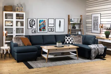 Crazy 5-seters Høyrevendt U-formet X-Large Sofa med Divan og Sjeselong i Stoff - Blå - Møbler - Sofaer - U-sofa
