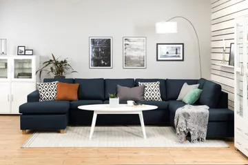 Crazy 5-seters Høyrevendt U-formet X-Large Sofa med Divan og Sjeselong i Stoff - Blå - Møbler - Sofaer - U-sofa