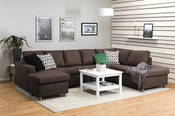 Crazy 5-seters Høyrevendt U-formet X-Large Sofa med Divan og Sjeselong i Stoff - Brun - Møbler - Sofaer - U-sofa