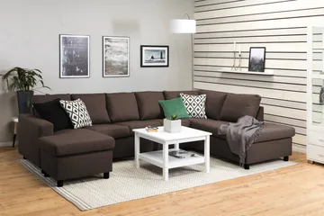 Crazy 5-seters Høyrevendt U-formet X-Large Sofa med Divan og Sjeselong i Stoff - Brun - Møbler - Sofaer - U-sofa