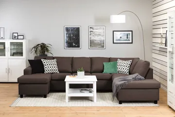 Crazy 5-seters Høyrevendt U-formet X-Large Sofa med Divan og Sjeselong i Stoff - Brun - Møbler - Sofaer - U-sofa