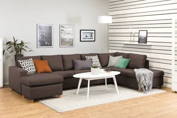 Crazy 5-seters Høyrevendt U-formet X-Large Sofa med Divan og Sjeselong i Stoff - Brun - Møbler - Sofaer - U-sofa