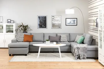 Crazy 5-seters Høyrevendt U-formet X-Large Sofa med Divan og Sjeselong i Stoff - Grå - Møbler - Sofaer - U-sofa
