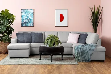 Crazy 5-seters Høyrevendt U-formet X-Large Sofa med Divan og Sjeselong i Stoff - Grå - Møbler - Sofaer - U-sofa