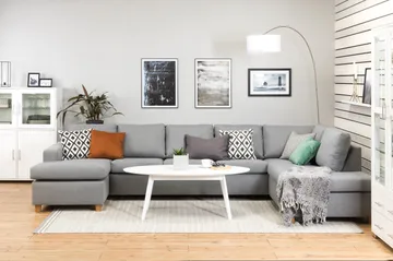 Crazy 5-seters Høyrevendt U-formet X-Large Sofa med Divan og Sjeselong i Stoff - Grå - Møbler - Sofaer - U-sofa