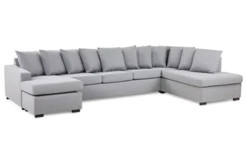 Crazy 5-seters Høyrevendt U-formet X-Large Sofa med Divan og Sjeselong i Stoff inkl. Pynteputer - Grå - Møbler - Sofaer - U-sofa
