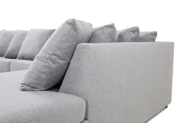 Crazy 5-seters Høyrevendt U-formet X-Large Sofa med Divan og Sjeselong i Stoff inkl. Pynteputer - Grå - Møbler - Sofaer - U-sofa