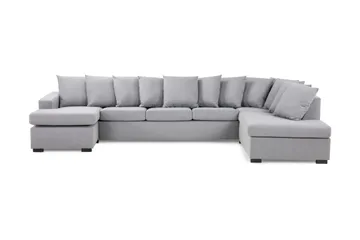 Crazy 5-seters Høyrevendt U-formet X-Large Sofa med Divan og Sjeselong i Stoff inkl. Pynteputer - Grå - Møbler - Sofaer - U-sofa