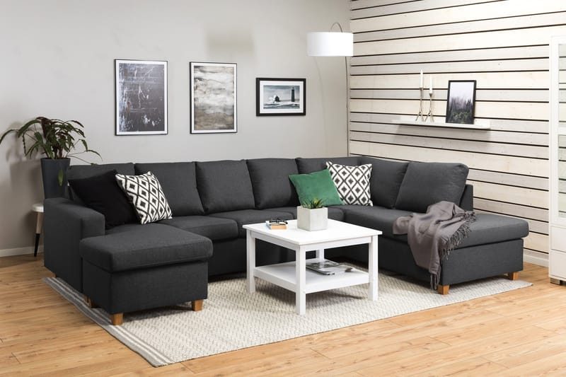 Crazy 5-seters Høyrevendt U-formet X-Large Sofa med Divan og Sjeselong i Stoff - Mørk grå - Møbler - Sofaer - U-sofa