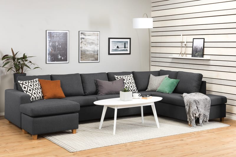 Crazy 5-seters Høyrevendt U-formet X-Large Sofa med Divan og Sjeselong i Stoff - Mørk grå - Møbler - Sofaer - U-sofa