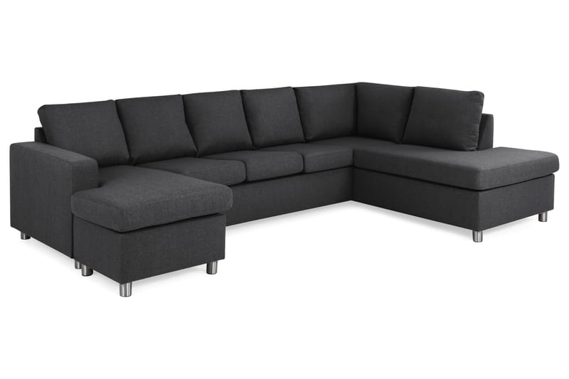 Crazy 5-seters Høyrevendt U-formet X-Large Sofa med Divan og Sjeselong i Stoff - Mørk grå - Møbler - Sofaer - U-sofa