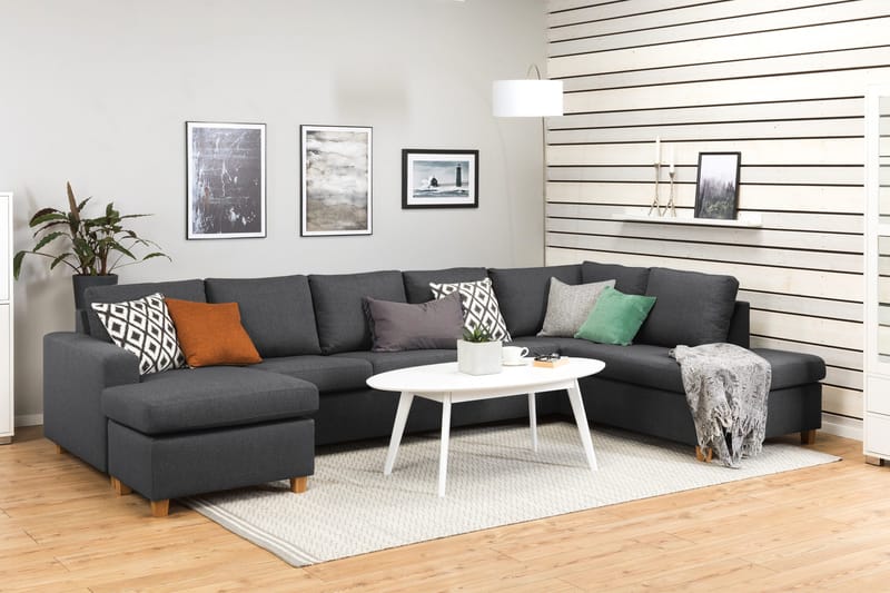 Crazy 5-seters Høyrevendt U-formet X-Large Sofa med Divan og Sjeselong i Stoff - Mørk grå - Møbler - Sofaer - U-sofa