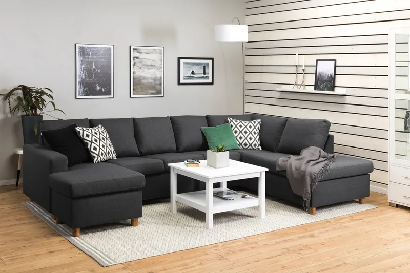 Crazy 5-seters Høyrevendt U-formet X-Large Sofa med Divan og Sjeselong i Stoff - Mørk grå - Møbler - Sofaer - U-sofa
