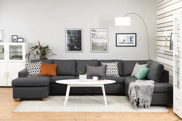 Crazy 5-seters Høyrevendt U-formet X-Large Sofa med Divan og Sjeselong i Stoff - Mørk grå - Møbler - Sofaer - U-sofa