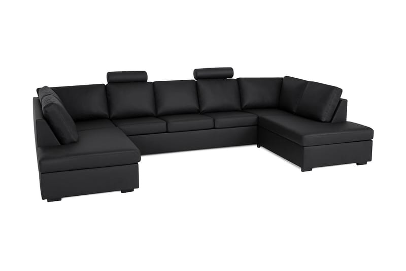 Crazy 5-seters U-formet Sofa med Dobbel Sjeselong i Kunstlær - Svart - Møbler - Sofaer - U-sofa