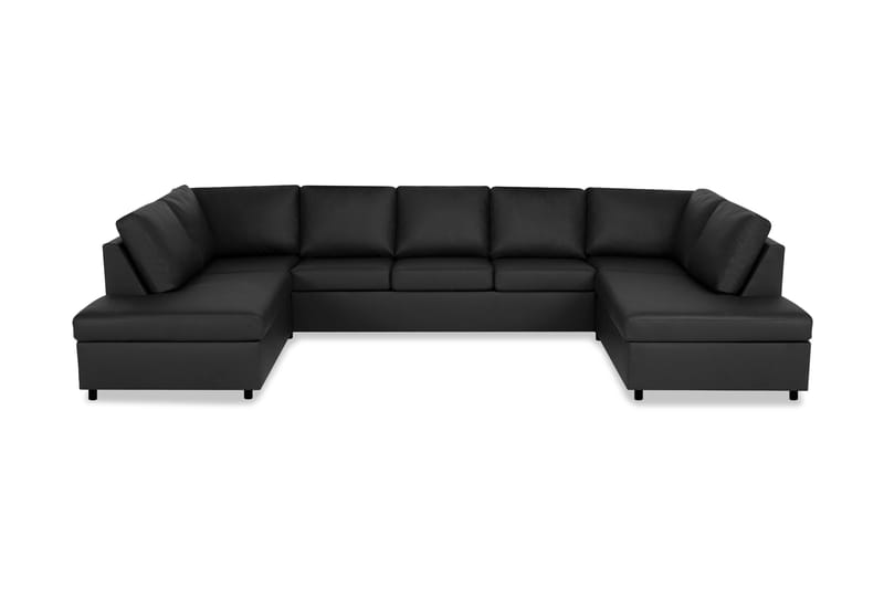 Crazy 5-seters U-formet Sofa med Dobbel Sjeselong i Kunstlær - Svart - Møbler - Sofaer - Skinnsofaer