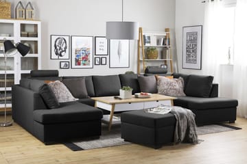 Crazy 5-seters U-formet Sofa med Dobbel Sjeselong i Stoff - Antrasitt - Møbler - Sofaer - U-sofa