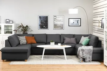 Crazy 5-seters U-formet Sofa med Dobbel Sjeselong i Stoff - Mørk grå - Møbler - Sofaer - U-sofa