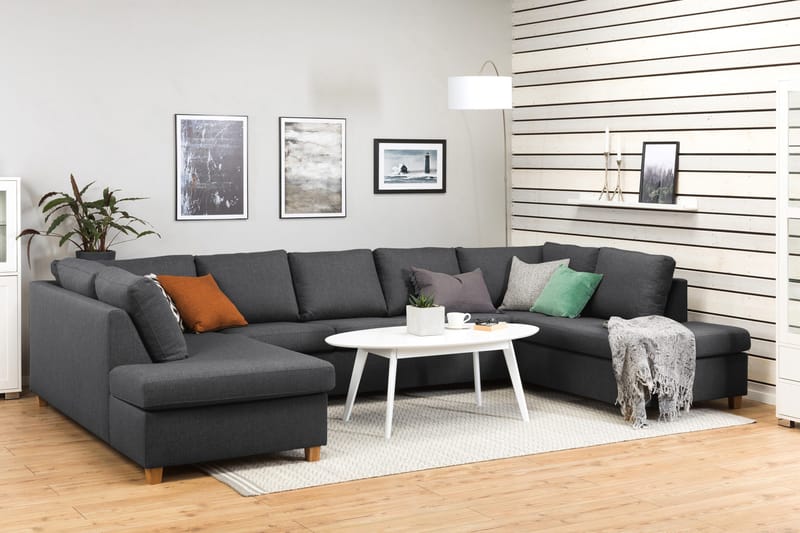 Crazy 5-seters U-formet Sofa med Dobbel Sjeselong i Stoff - Mørk grå - Møbler - Sofaer - U-sofa