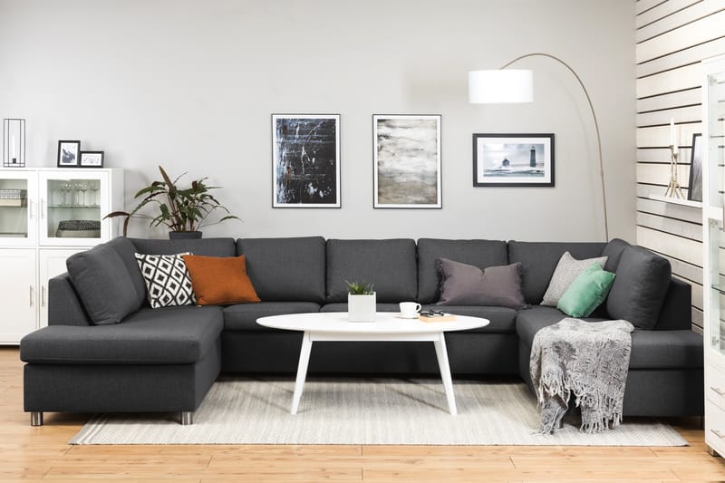 Crazy 5-seters U-formet Sofa med Dobbel Sjeselong i Stoff - Mørk grå - Møbler - Sofaer - U-sofa