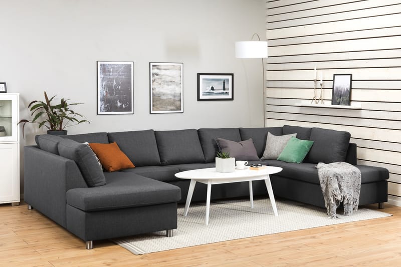 Crazy 5-seters U-formet Sofa med Dobbel Sjeselong i Stoff - Mørk grå - Møbler - Sofaer - U-sofa