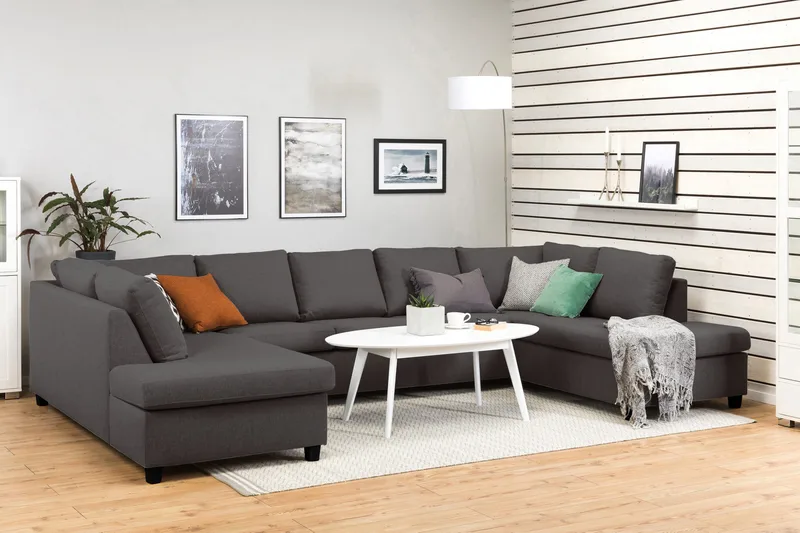 Crazy 5-seters U-formet Sofa med Dobbel Sjeselong i Stoff - Mørk grå - Møbler - Sofaer - U-sofa