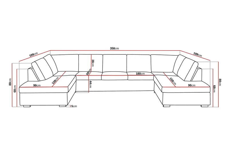Crazy 5-seters U-formet Sofa med Dobbel Sjeselong i Stoff - Mørk grå - Møbler - Sofaer - U-sofa
