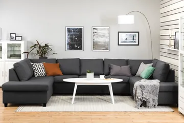 Crazy 5-seters U-formet Sofa med Dobbel Sjeselong i Stoff - Mørk grå - Møbler - Sofaer - U-sofa