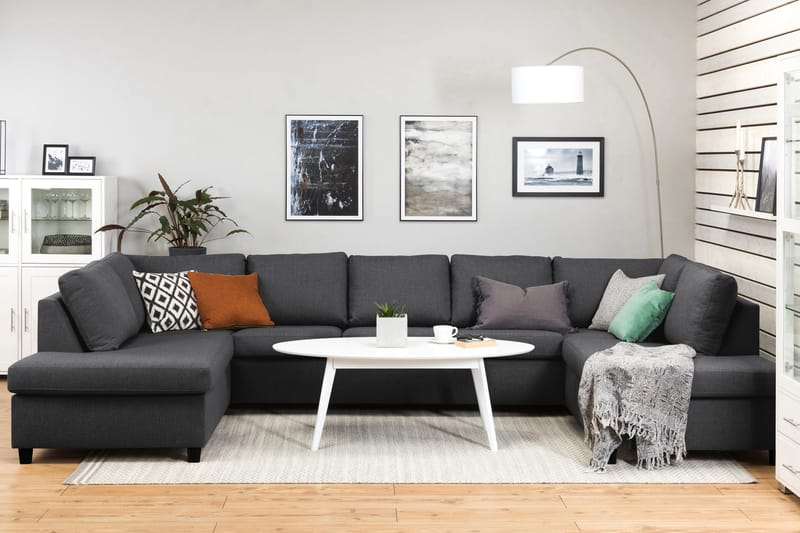 Crazy 5-seters U-formet Sofa med Dobbel Sjeselong i Stoff - Mørk grå - Møbler - Sofaer - U-sofa