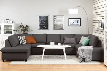 Crazy 5-seters U-formet Sofa med Dobbel Sjeselong i Stoff - Mørk grå - Møbler - Sofaer - U-sofa