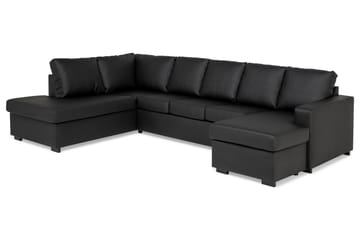 Crazy 5-seters Venstrevendt U-formet Sofa med Divan og Sjeselong i Kunstlær - Svart - Møbler - Sofaer - U-sofa