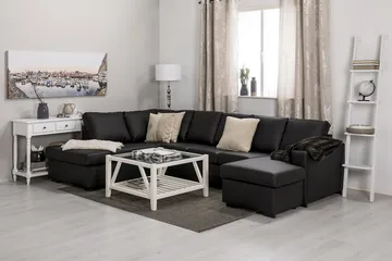 Crazy 5-seters Venstrevendt U-formet Sofa med Divan og Sjeselong i Kunstlær - Svart - Møbler - Sofaer - Skinnsofaer
