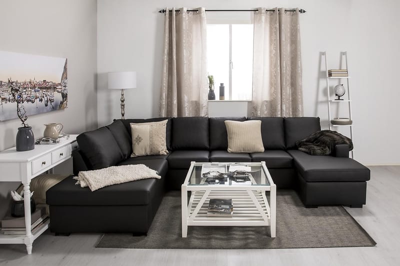 Crazy 5-seters Venstrevendt U-formet Sofa med Divan og Sjeselong i Kunstlær - Svart - Møbler - Sofaer - Skinnsofaer