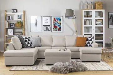 Crazy 5-seters Venstrevendt U-formet Sofa med Divan og Sjeselong i Stoff - Beige - Møbler - Sofaer - U-sofa