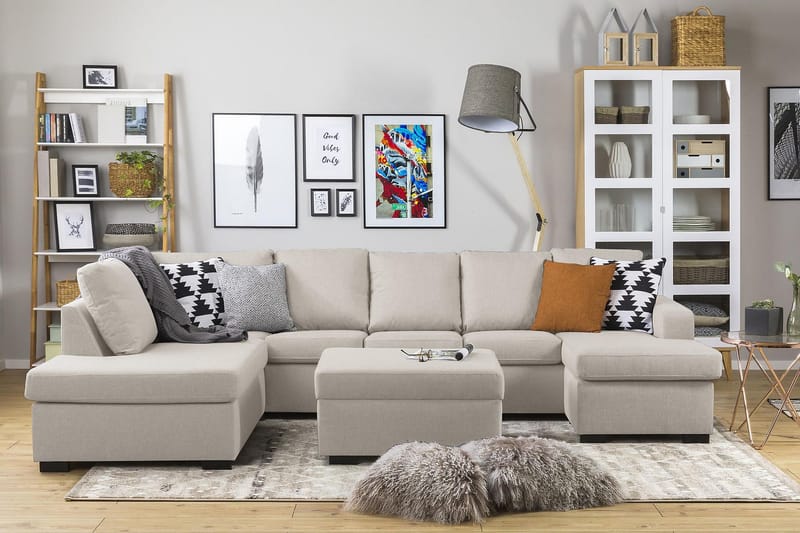 Crazy 5-seters Venstrevendt U-formet Sofa med Divan og Sjeselong i Stoff - Beige - Møbler - Sofaer - U-sofa