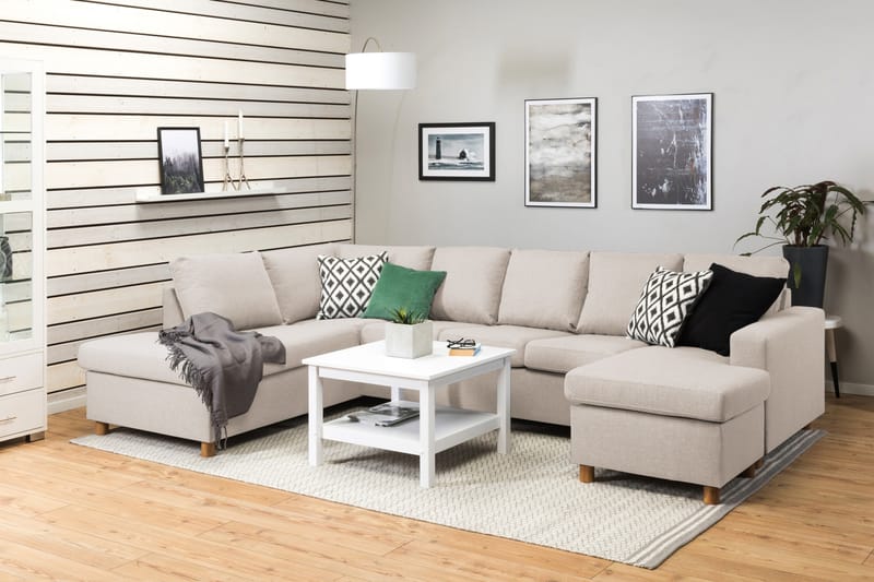 Crazy 5-seters Venstrevendt U-formet Sofa med Divan og Sjeselong i Stoff - Beige - Møbler - Sofaer - U-sofa