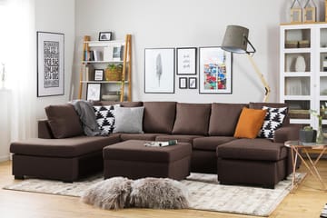 Crazy 5-seters Venstrevendt U-formet Sofa med Divan og Sjeselong i Stoff - Brun - Møbler - Sofaer - U-sofa