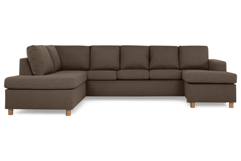 Crazy 5-seters Venstrevendt U-formet Sofa med Divan og Sjeselong i Stoff, Brun