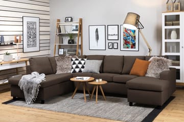 Crazy 5-seters Venstrevendt U-formet Sofa med Divan og Sjeselong i Stoff - Brun - Møbler - Sofaer - U-sofa