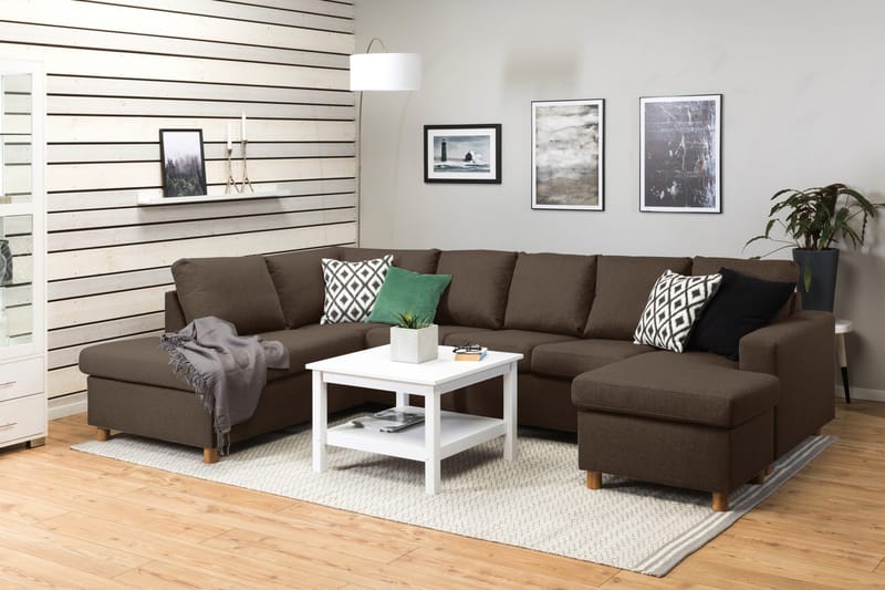 Crazy 5-seters Venstrevendt U-formet Sofa med Divan og Sjeselong i Stoff - Brun - Møbler - Sofaer - U-sofa